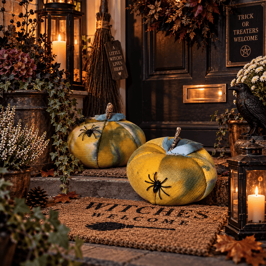 Handmade Halloween Fabric Pumpkins with Spiders: Spooky Season Decor - KJ Designs