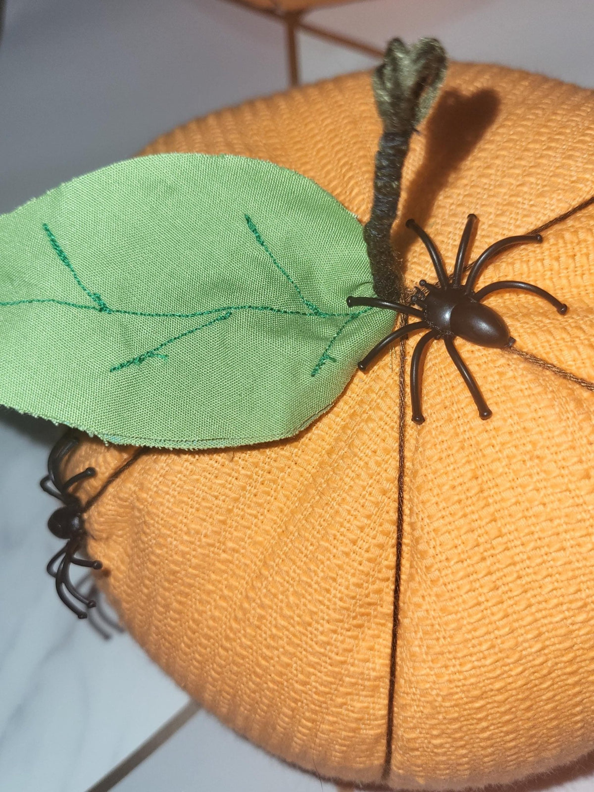 Handmade Orange Halloween Pumpkins: Spooky Spider Decor, Set of 3 - KJ Designs