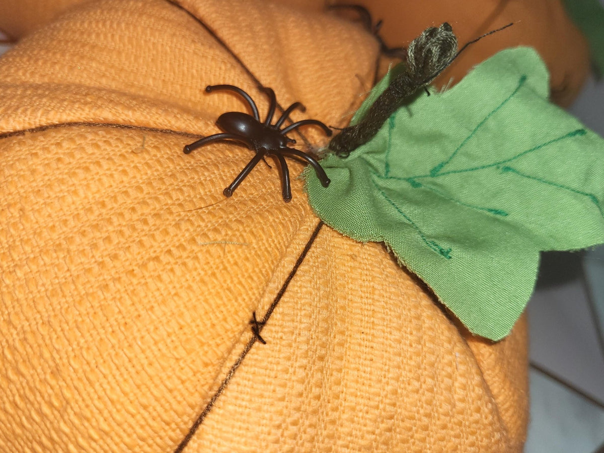 Handmade Orange Halloween Pumpkins: Spooky Spider Decor, Set of 3 - KJ Designs