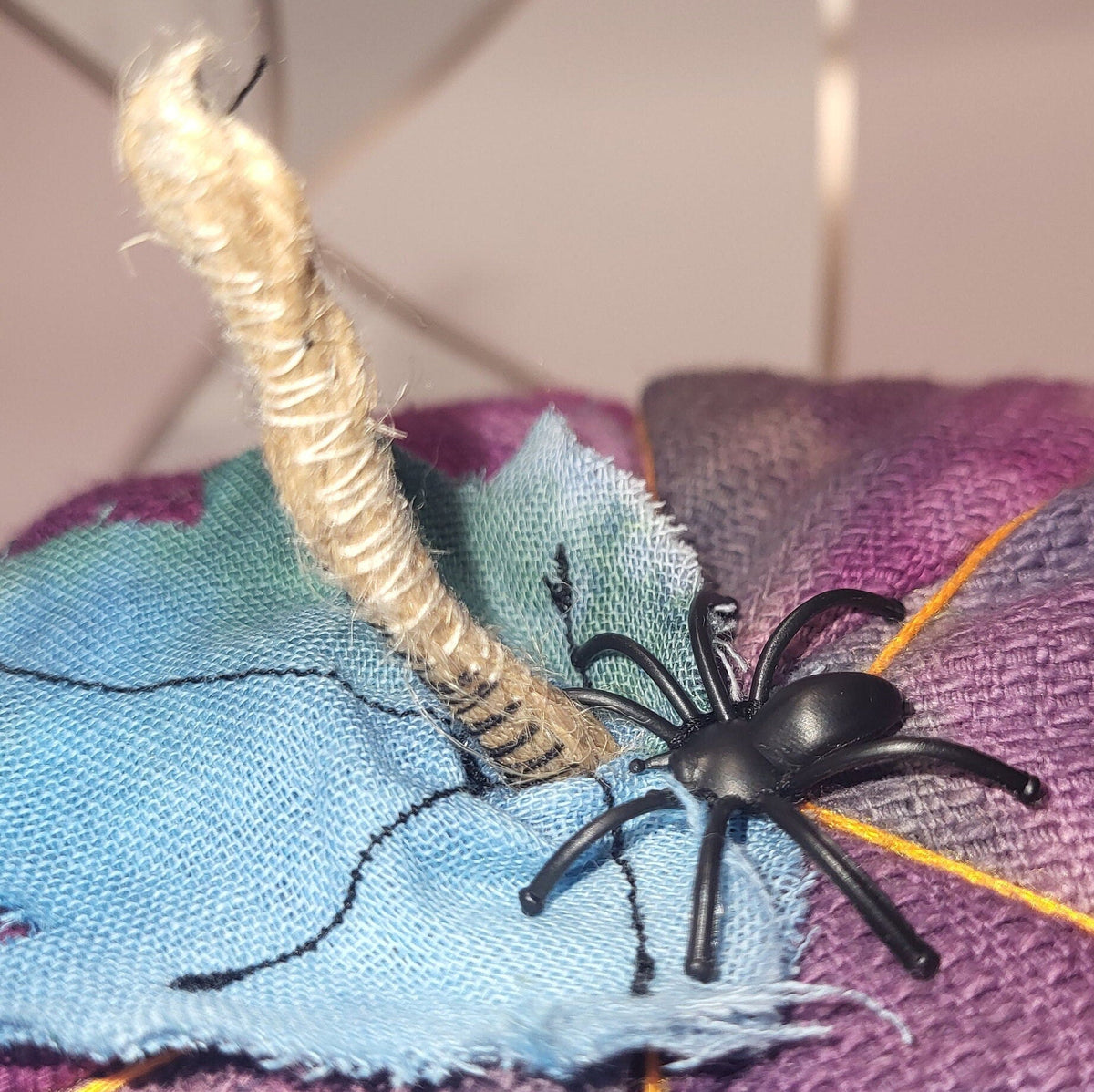 Handmade Purple Halloween Pumpkins: Spooky Spider Decor (Pair) - KJ Designs
