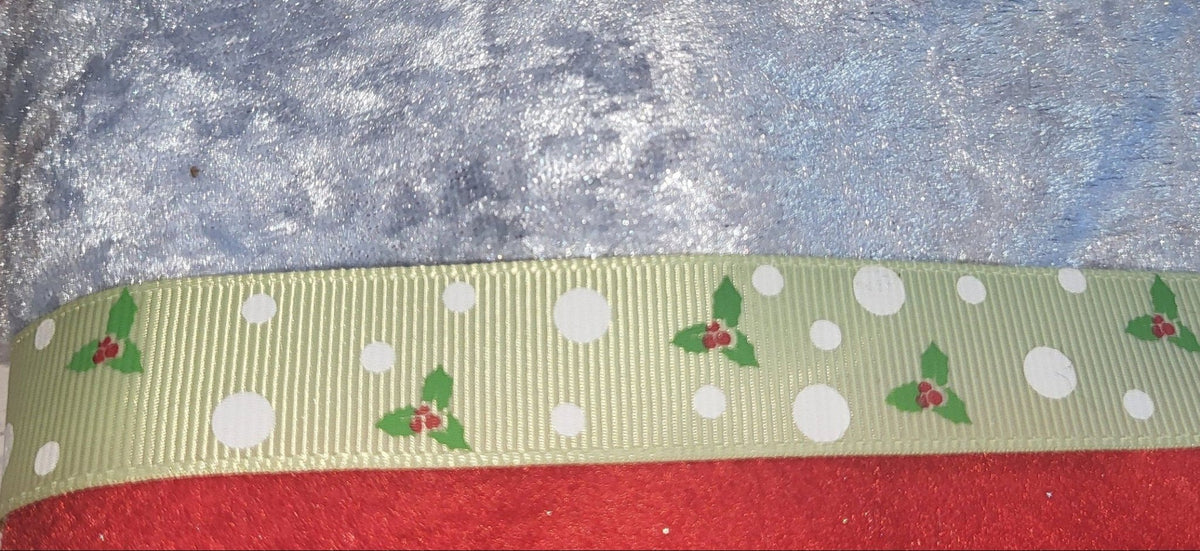 Handmade Red Felt Christmas Stocking: Green Ribbon & Blue Velvet Trim - KJ Designs