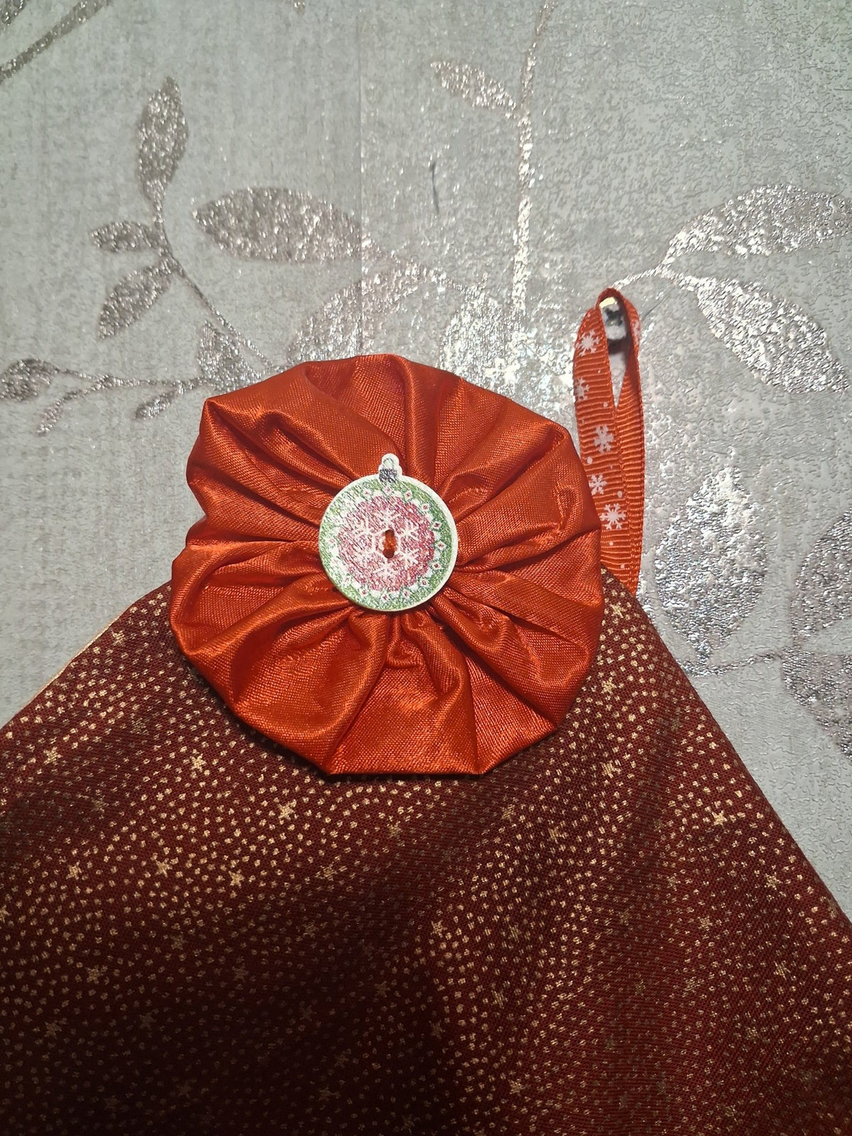 Handmade Red & Gold Christmas Stocking with Festive Rosette - KJ Designs