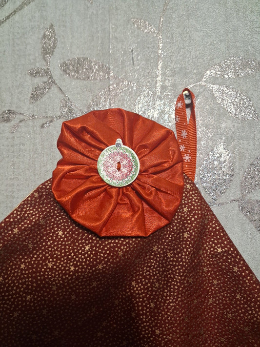 Handmade Red & Gold Christmas Stocking with Festive Rosette - KJ Designs