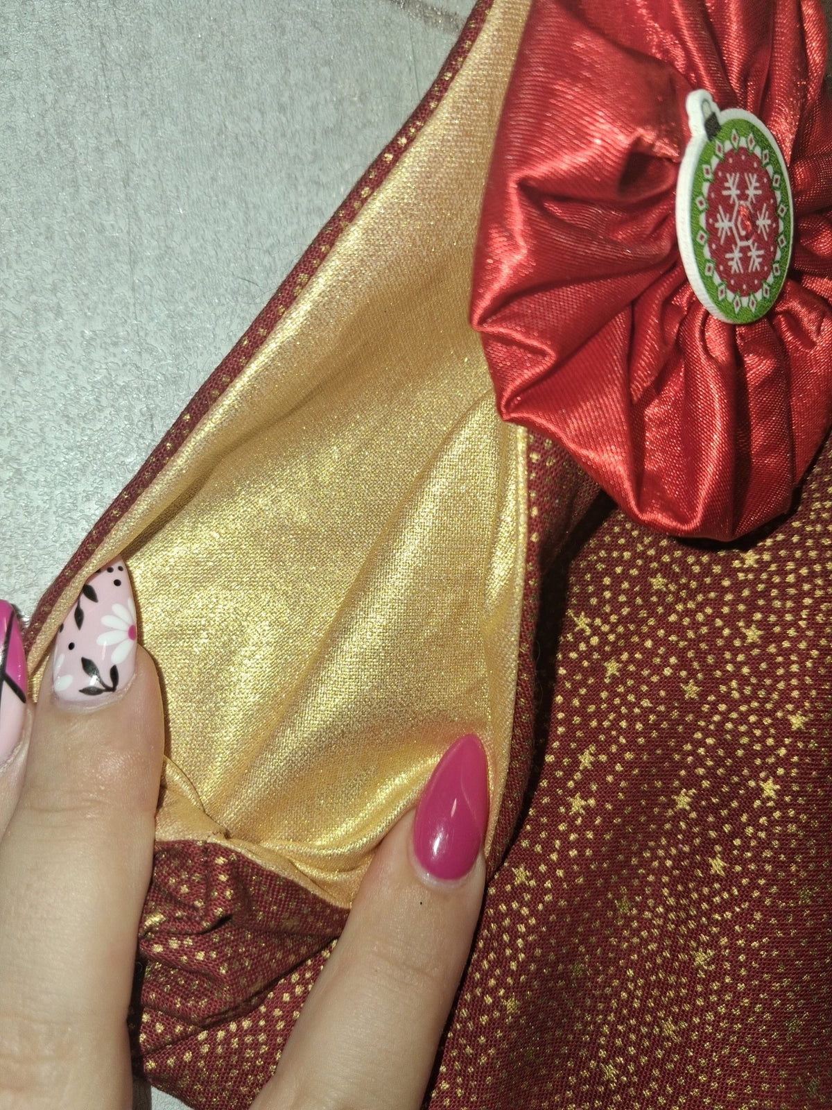 Handmade Red & Gold Christmas Stocking with Festive Rosette - KJ Designs