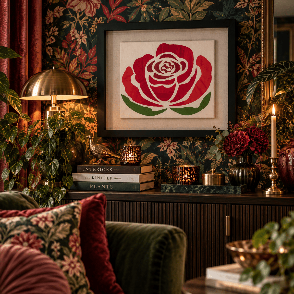 Handmade Red Rose Textile Wall Art - KJ Designs