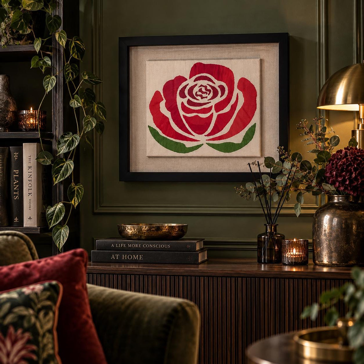 Handmade Red Rose Textile Wall Art - KJ Designs