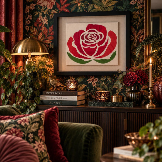 Handmade Red Rose Textile Wall Art - KJ Designs