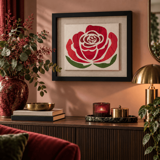 Handmade Red Rose Textile Wall Art - KJ Designs