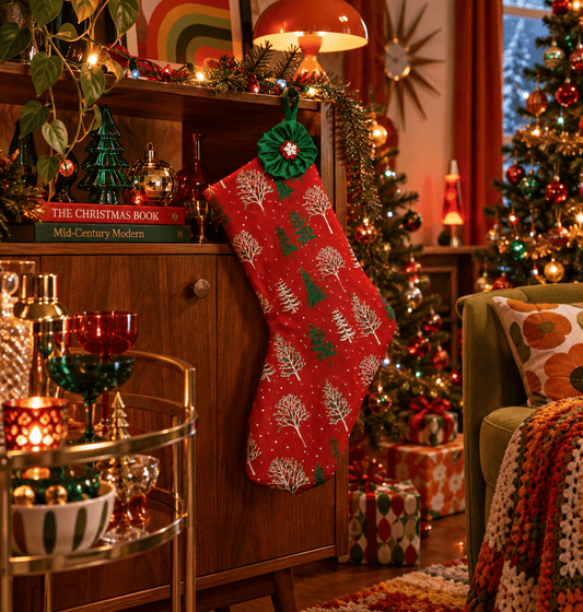 Handmade Red Woodland Christmas Stocking – Choice of Festive Finish - KJ Designs