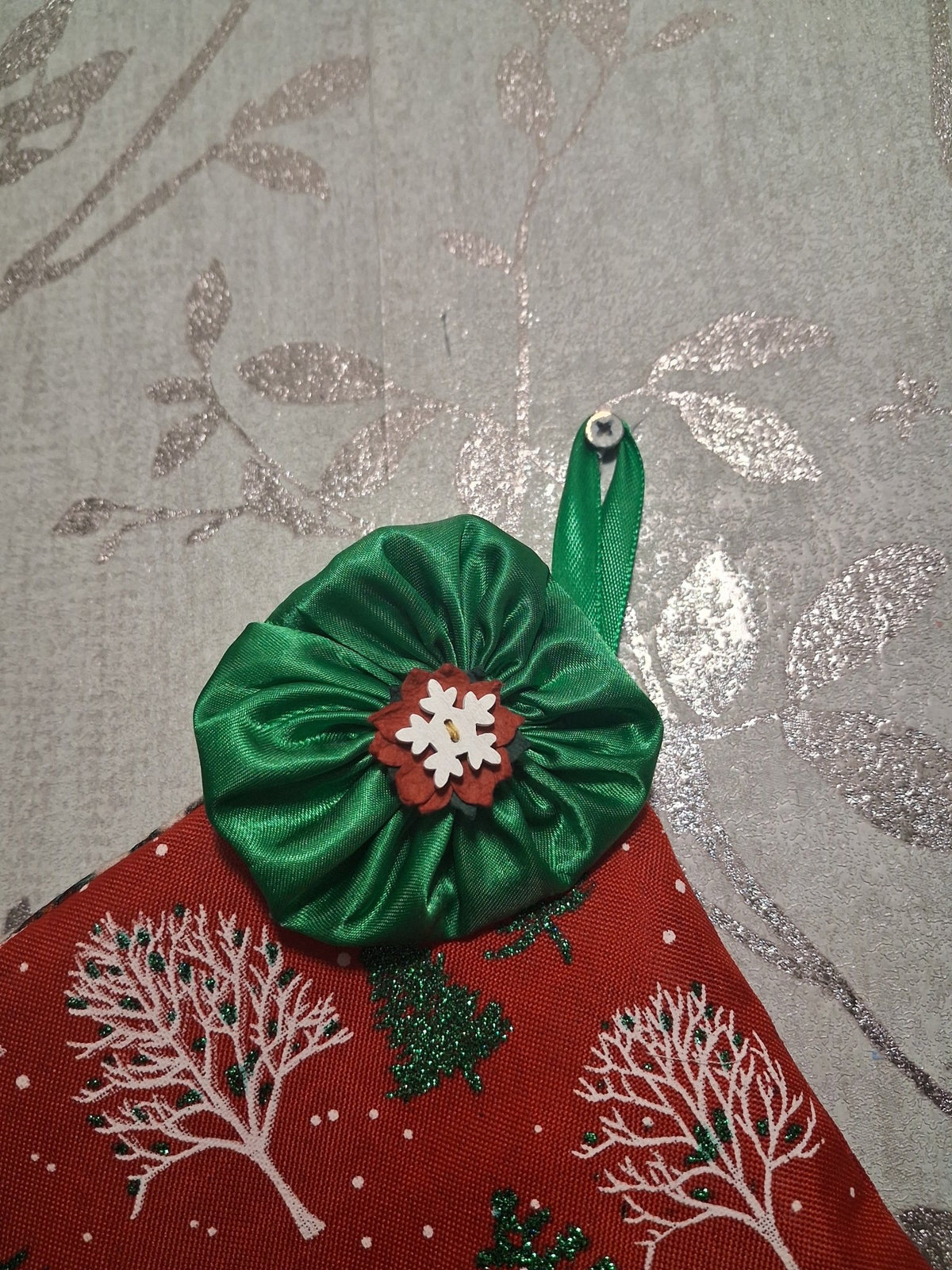 Handmade Red Woodland Christmas Stocking – Choice of Festive Finish - KJ Designs