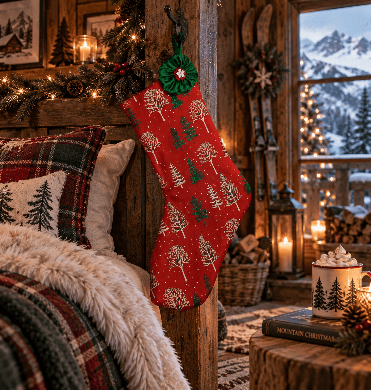 Handmade Red Woodland Christmas Stocking – Choice of Festive Finish - KJ Designs