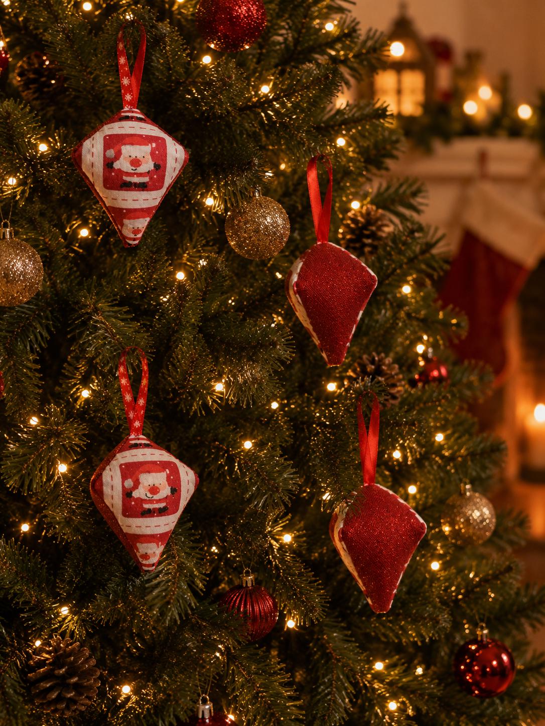 Handmade Santa Fabric Christmas Ornament: Glittery Tree Decoration - KJ Designs