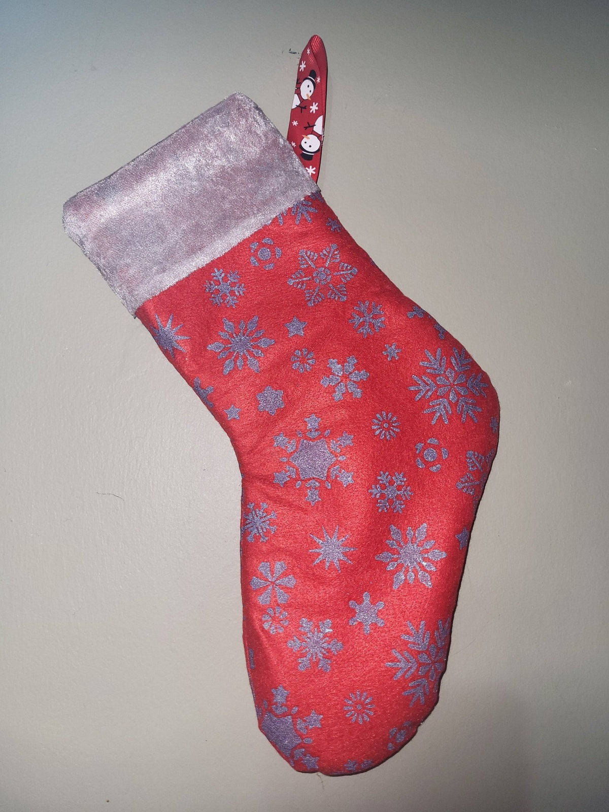 Handmade Snowflake Christmas Stocking: Red & Blue Holiday Decor - KJ Designs