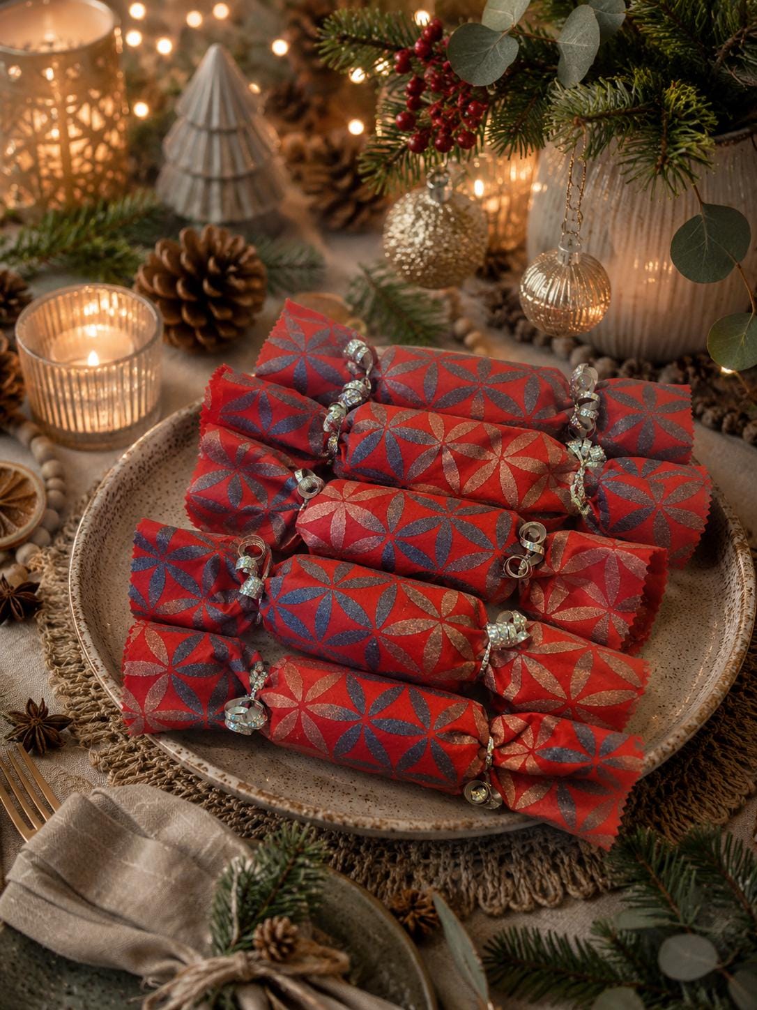 Handmade Sustainable Christmas Crackers: Handprinted Eco Decor (Set of 5) - KJ Designs
