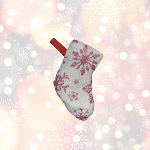 Handprinted Metallic Christmas Stocking Ornament: Fabric Tree Decoration - KJ Designs