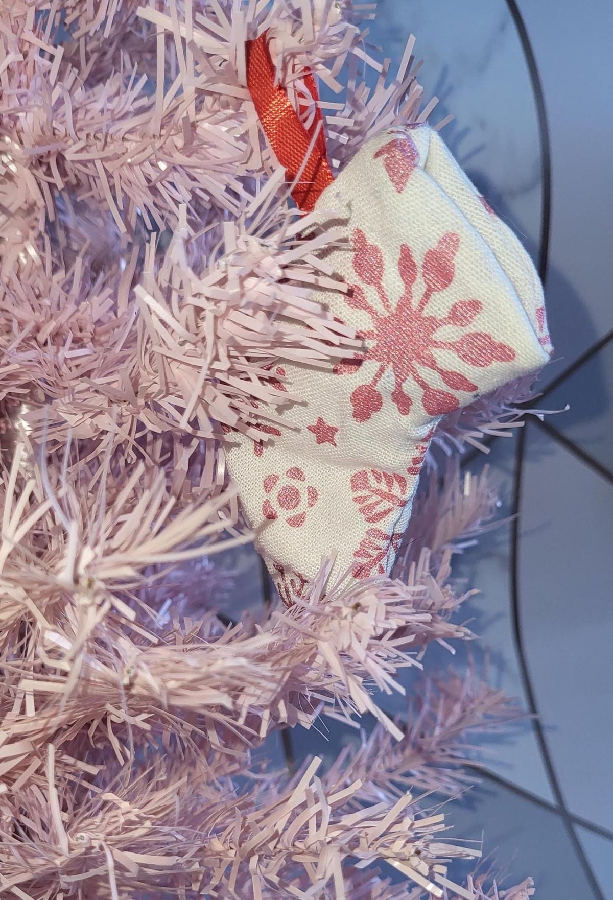 Handprinted Metallic Christmas Stocking Ornament: Fabric Tree Decoration - KJ Designs