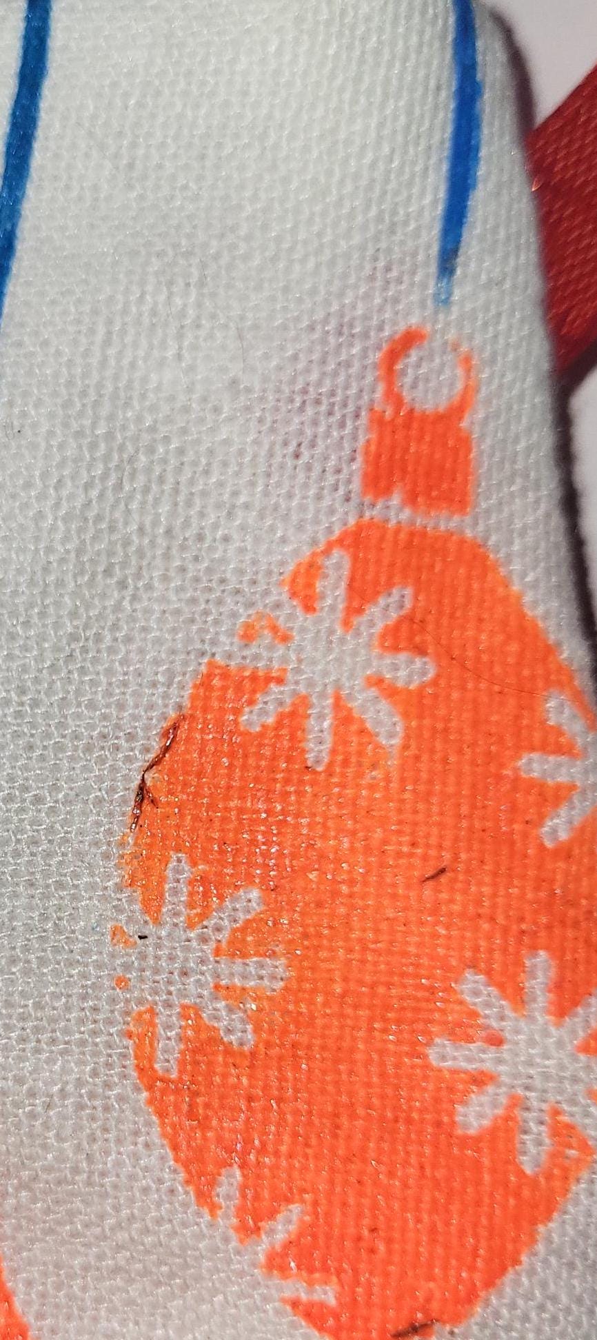 Handprinted Neon Christmas Stocking Ornament: Eco-Friendly Fabric Decor - KJ Designs