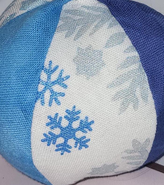 Handprinted Snowflake Fabric Christmas Baubles: Frosty Blue Set - KJ Designs