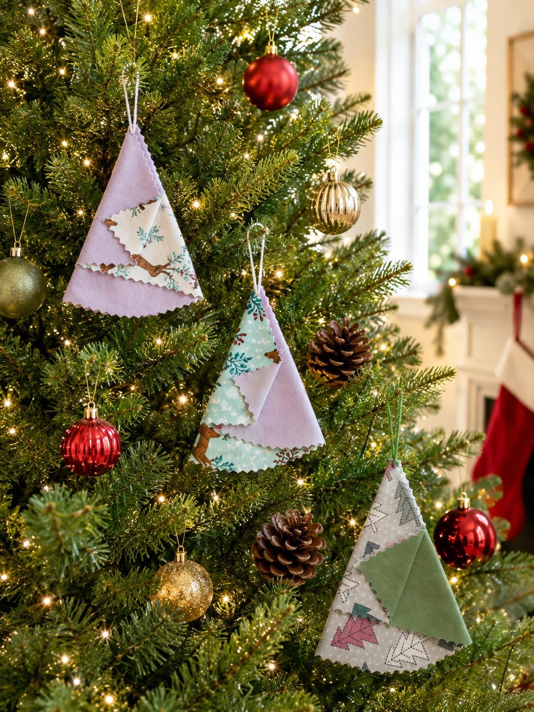 Handsewn Fabric Christmas Tree Ornament: Eco-Friendly Decor - KJ Designs
