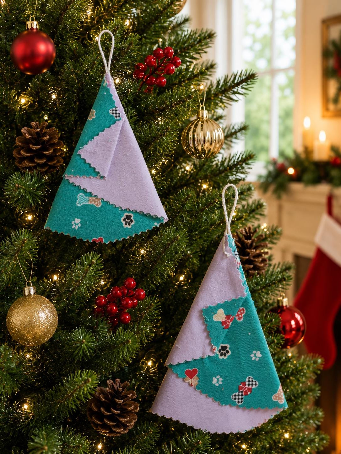 Handsewn Fabric Christmas Tree Ornament: Eco-Friendly Decor - KJ Designs
