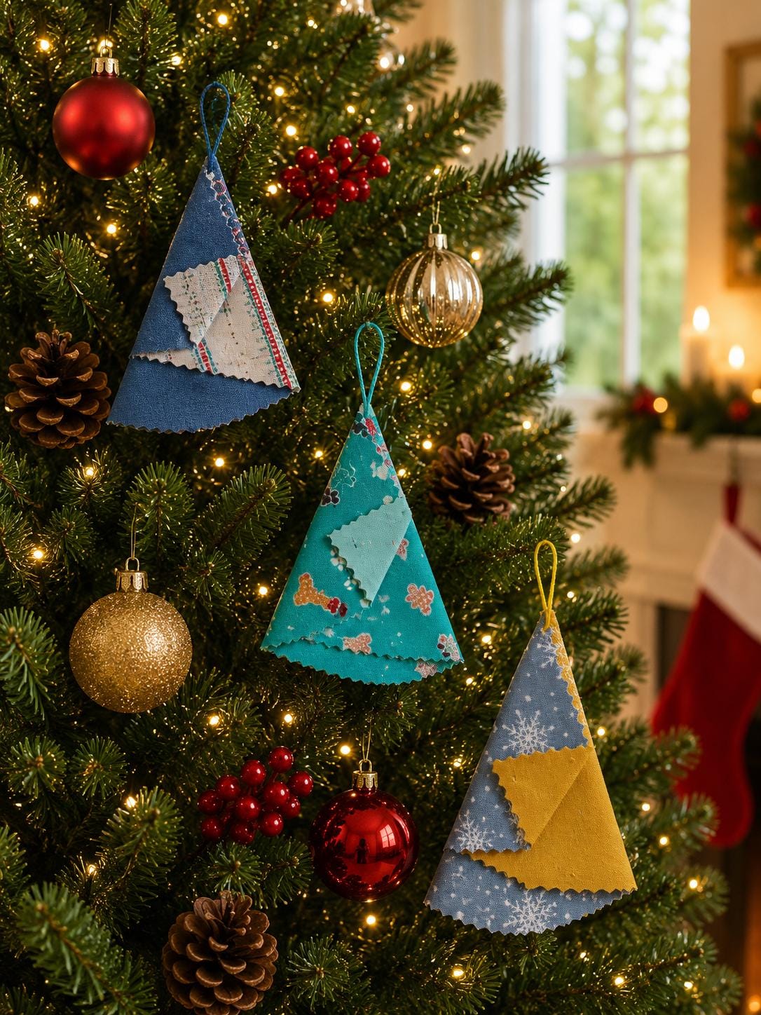 Handsewn Fabric Christmas Tree Ornament: Eco-Friendly Decor - KJ Designs