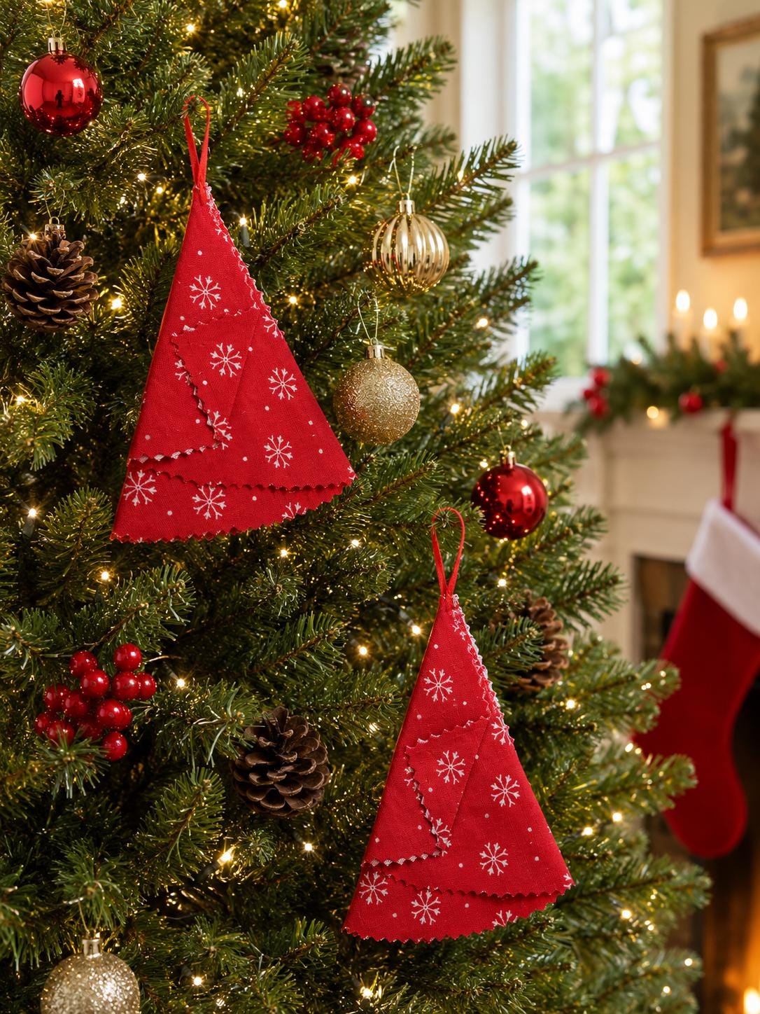 Handsewn Fabric Christmas Tree Ornament: Eco-Friendly Decor - KJ Designs