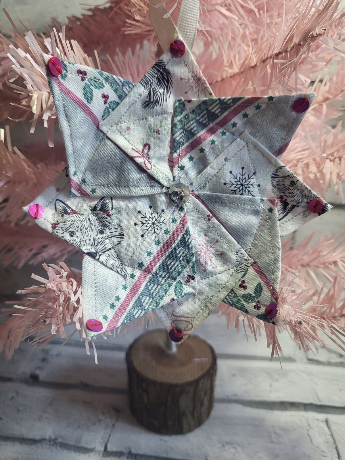 Handsewn Pinwheel Christmas Ornament: Eco-Friendly Fabric Decoration - KJ Designs
