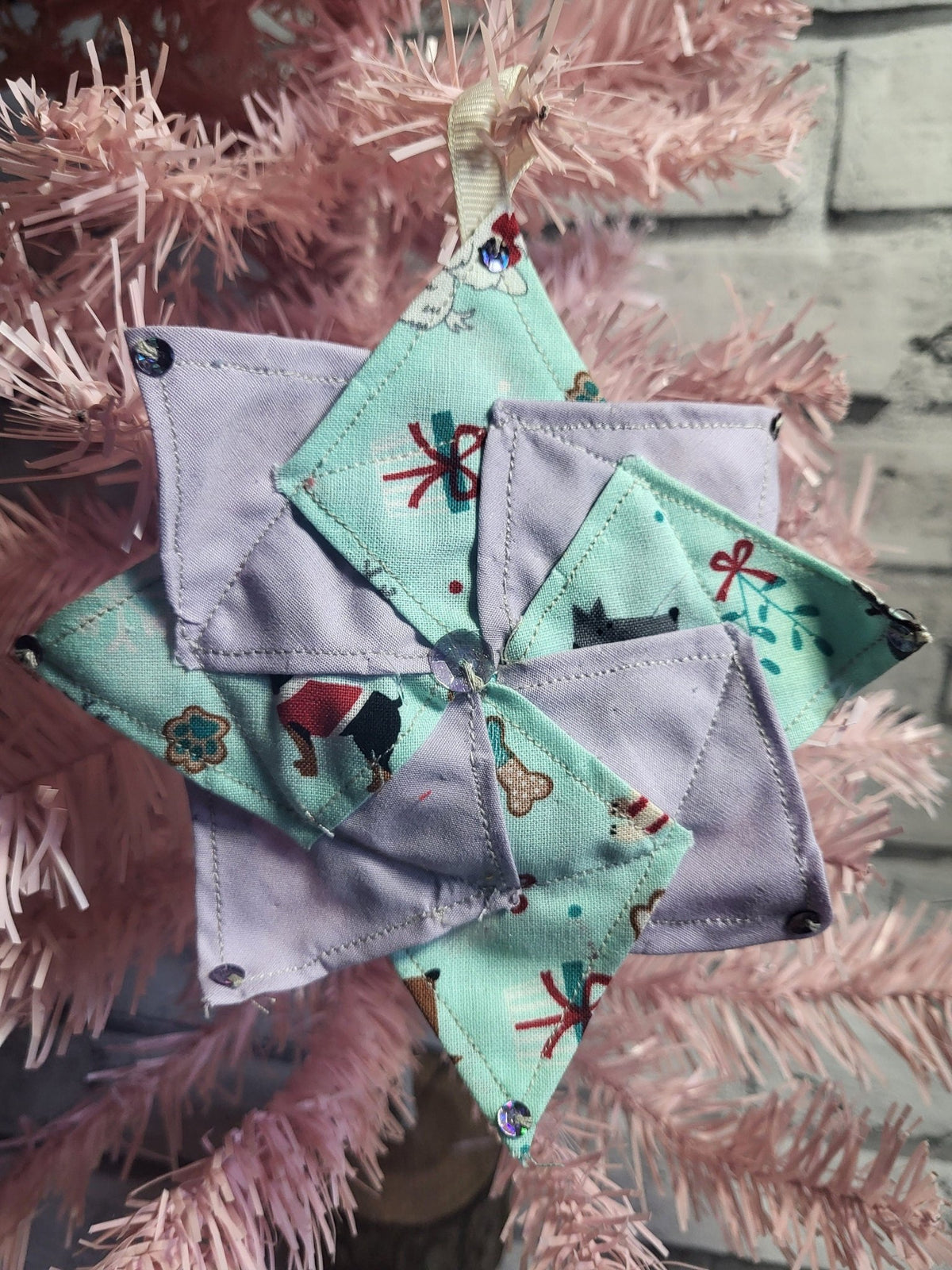Handsewn Pinwheel Christmas Ornament: Eco-Friendly Fabric Decoration - KJ Designs