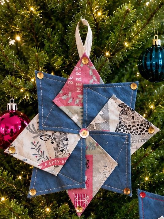 Handsewn Pinwheel Christmas Ornament: Eco-Friendly Fabric Decoration - KJ Designs