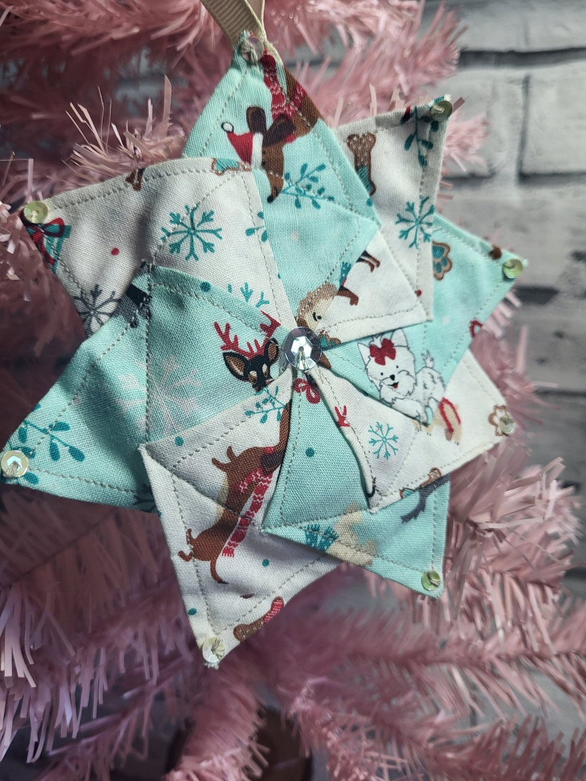 Handsewn Pinwheel Christmas Ornament: Eco-Friendly Fabric Decoration - KJ Designs