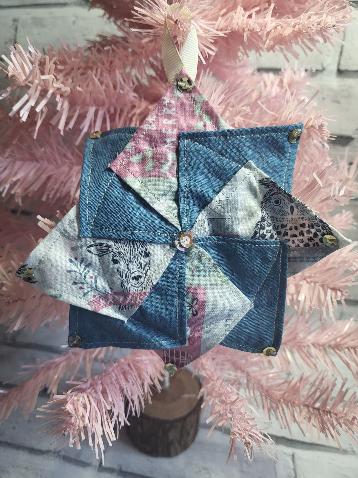 Handsewn Pinwheel Christmas Ornament: Eco-Friendly Fabric Decoration - KJ Designs