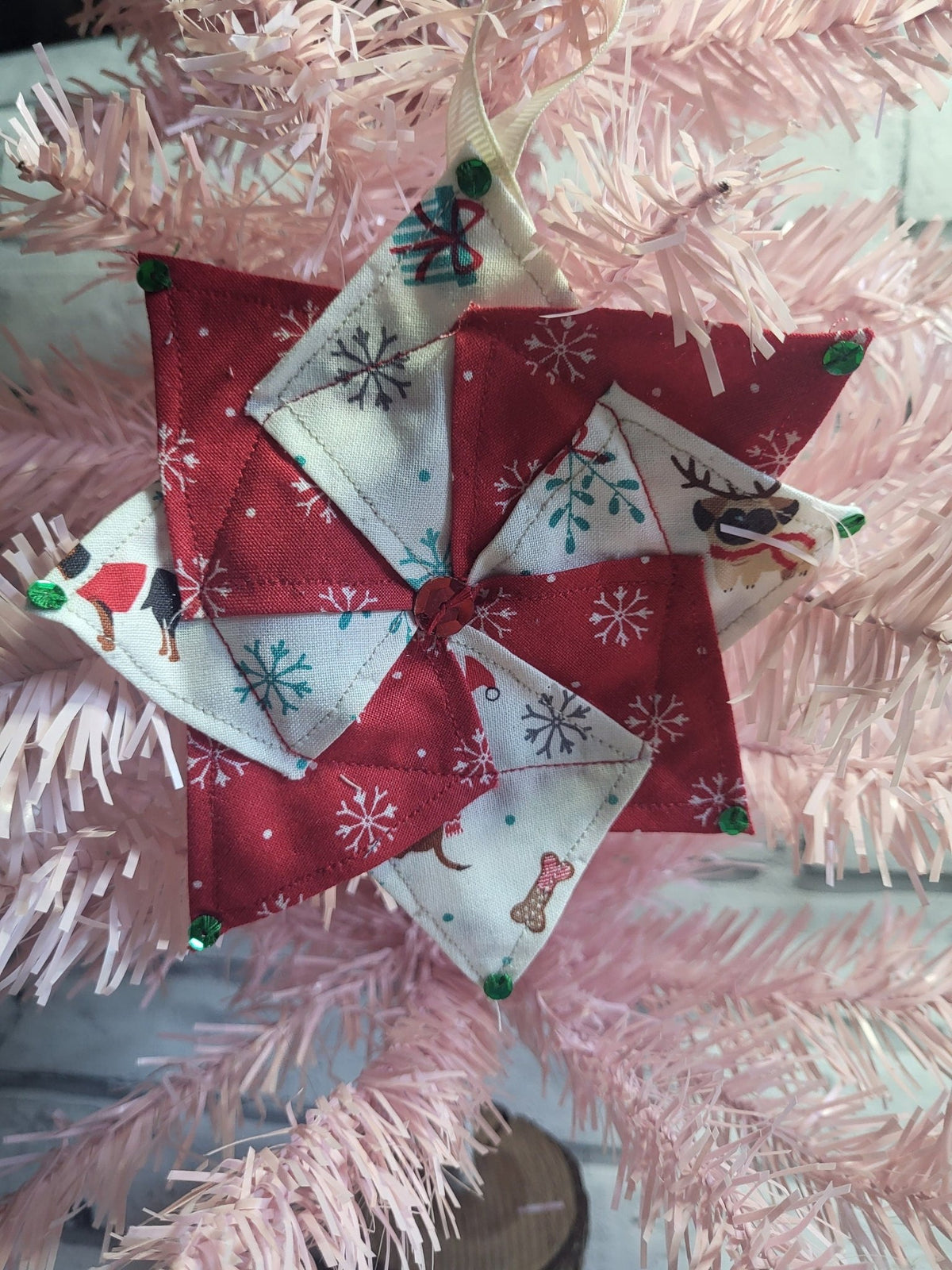 Handsewn Pinwheel Christmas Ornament: Eco-Friendly Fabric Decoration - KJ Designs