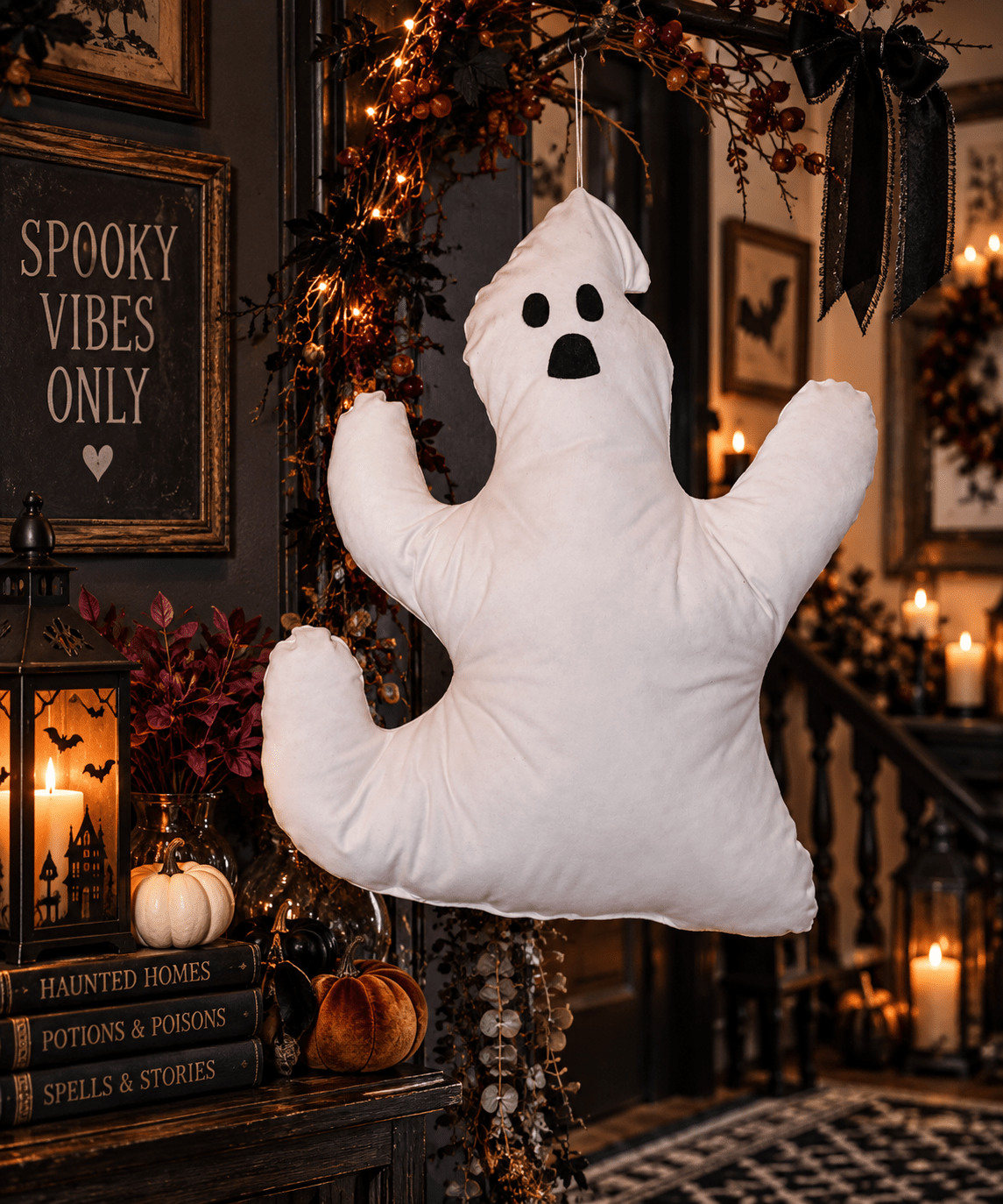 Hanging Ghost Pillow: Handmade Halloween Home Decor - KJ Designs