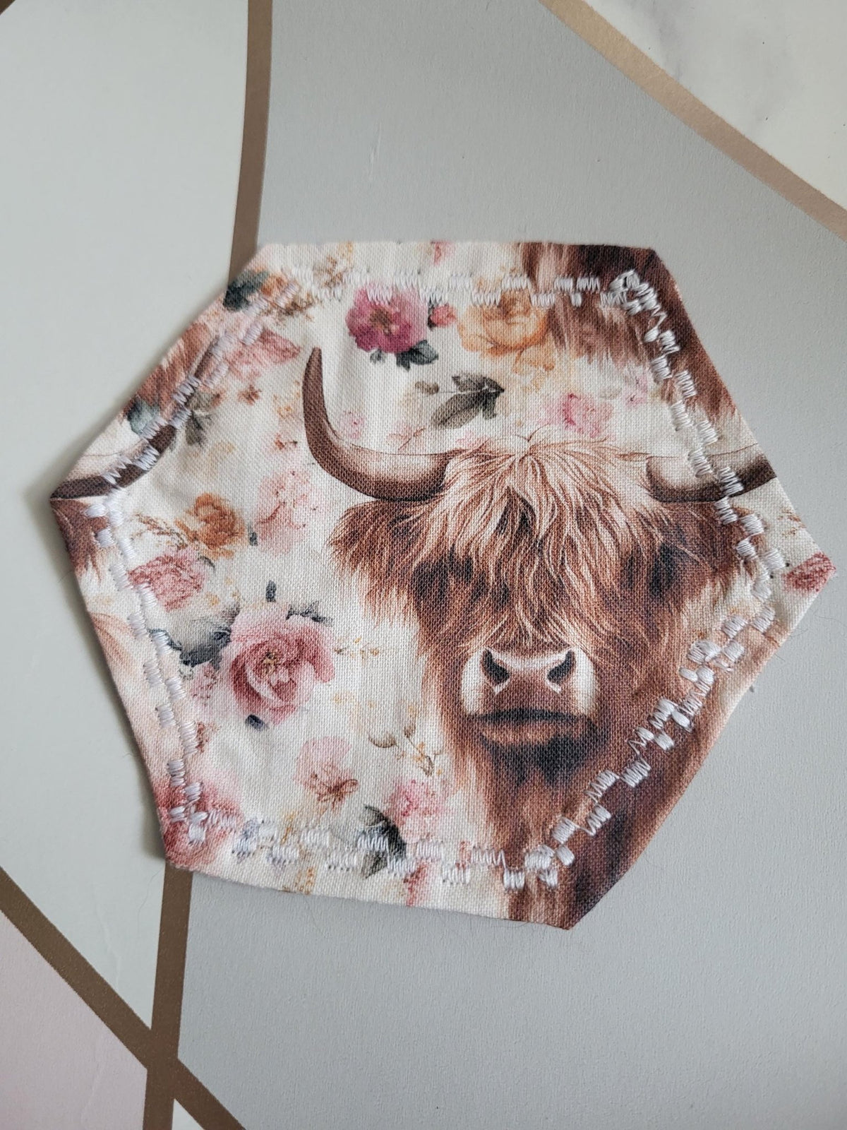 Highland Cow Fabric Coasters: Set of 4 Hexagon Coasters - KJ Designs