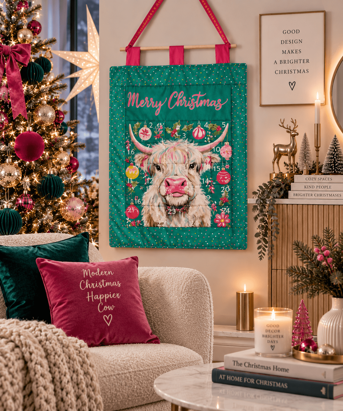 Highland Cow Reusable Fabric Advent Calendar - KJ Designs