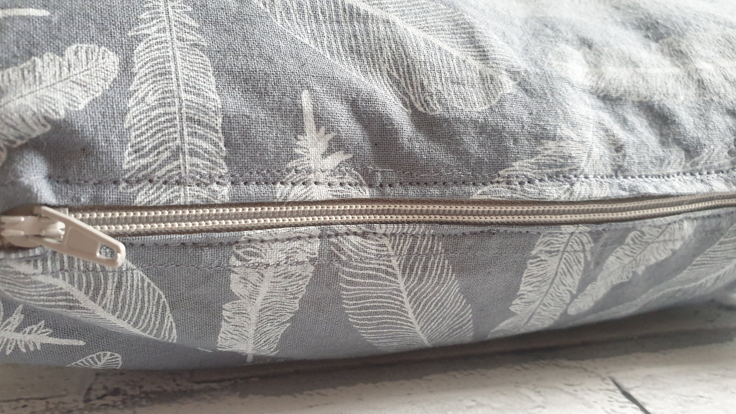 Feather Print Grey Cushion Cover: Hand-Dyed Minimalist Decor