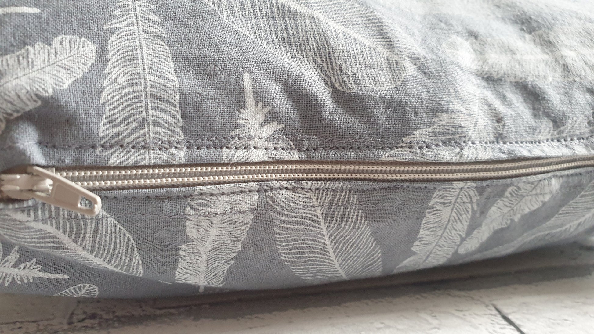 Feather Print Grey Cushion Cover: Hand-Dyed Minimalist Decor