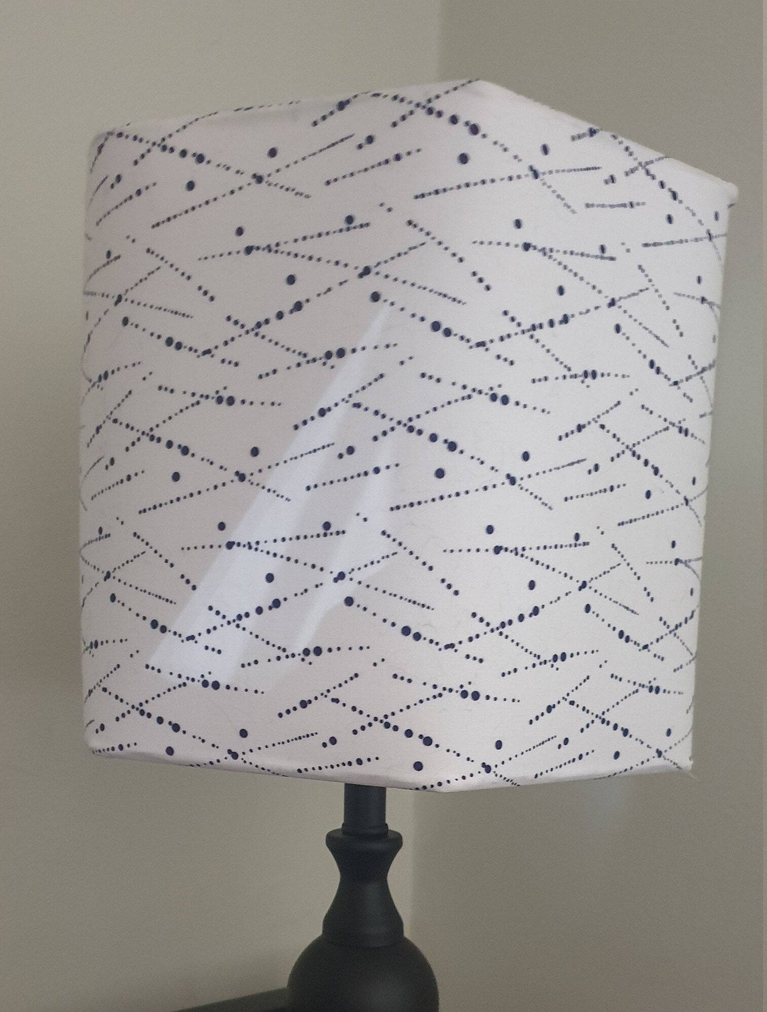 Blue Polka Dot Lampshade: Minimalist Hexagon Shade, Living Room Decor