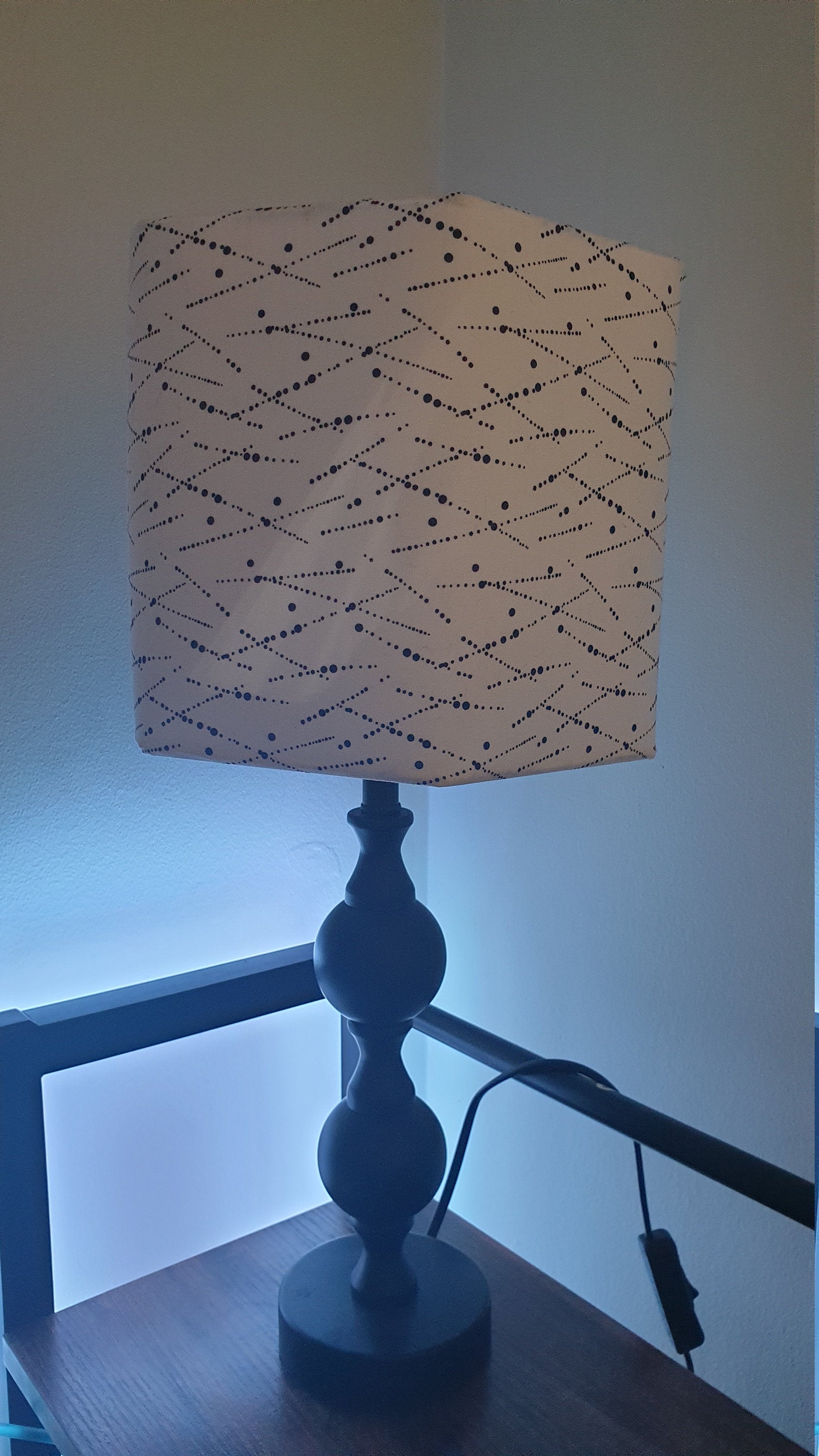 Blue Polka Dot Lampshade: Minimalist Hexagon Shade, Living Room Decor
