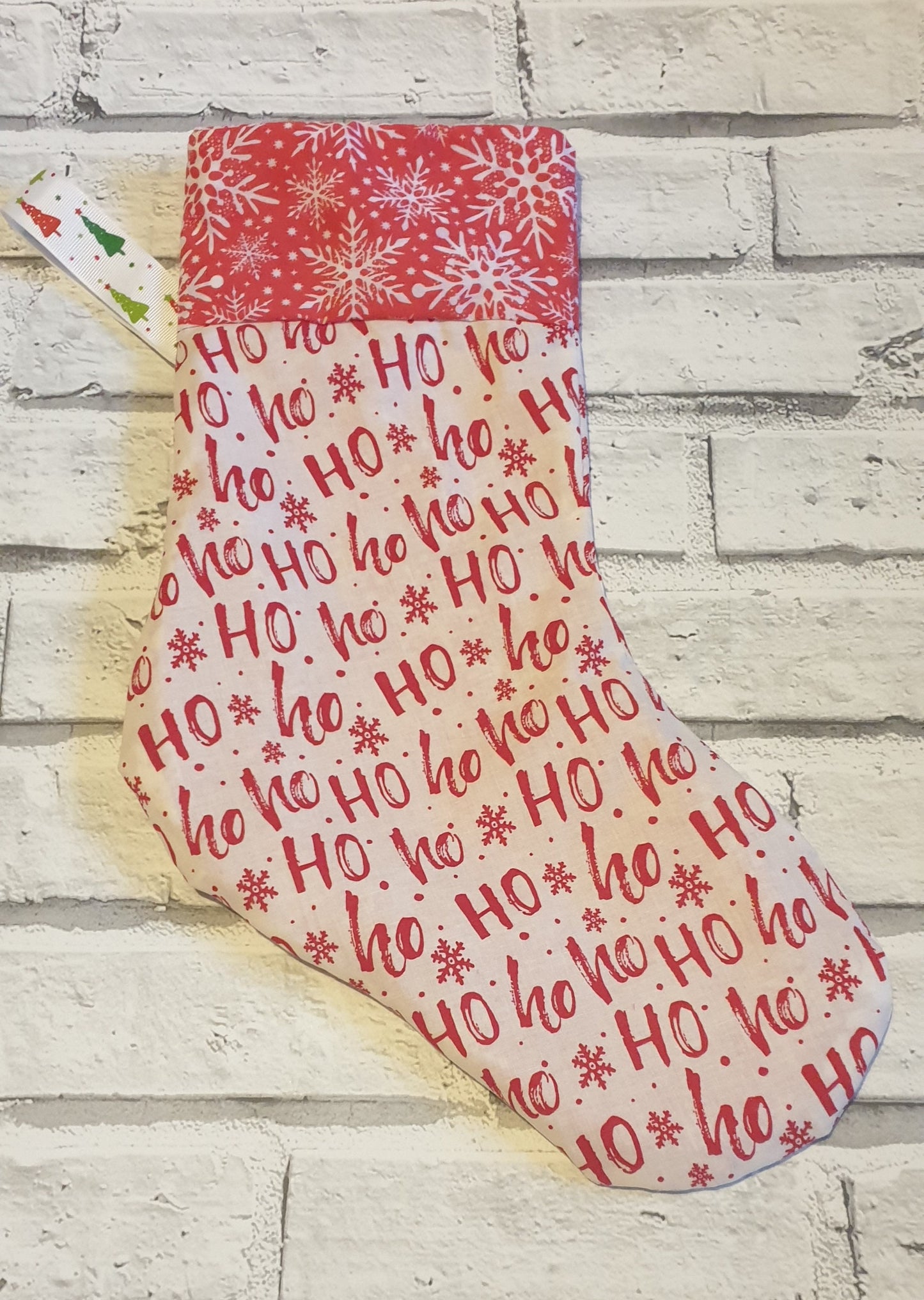 Fabric Christmas Stocking, Red and White Snowflake Decor