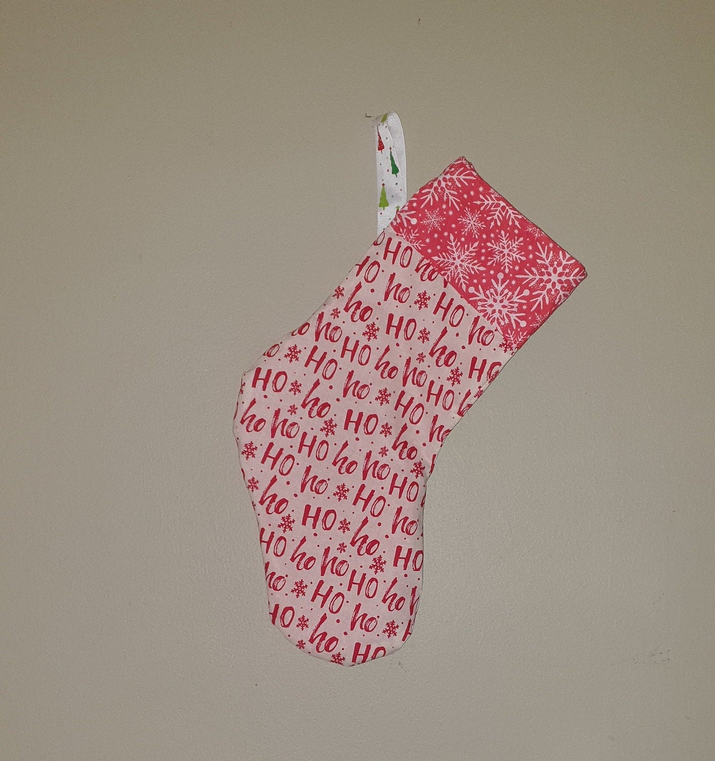 Fabric Christmas Stocking, Red and White Snowflake Decor