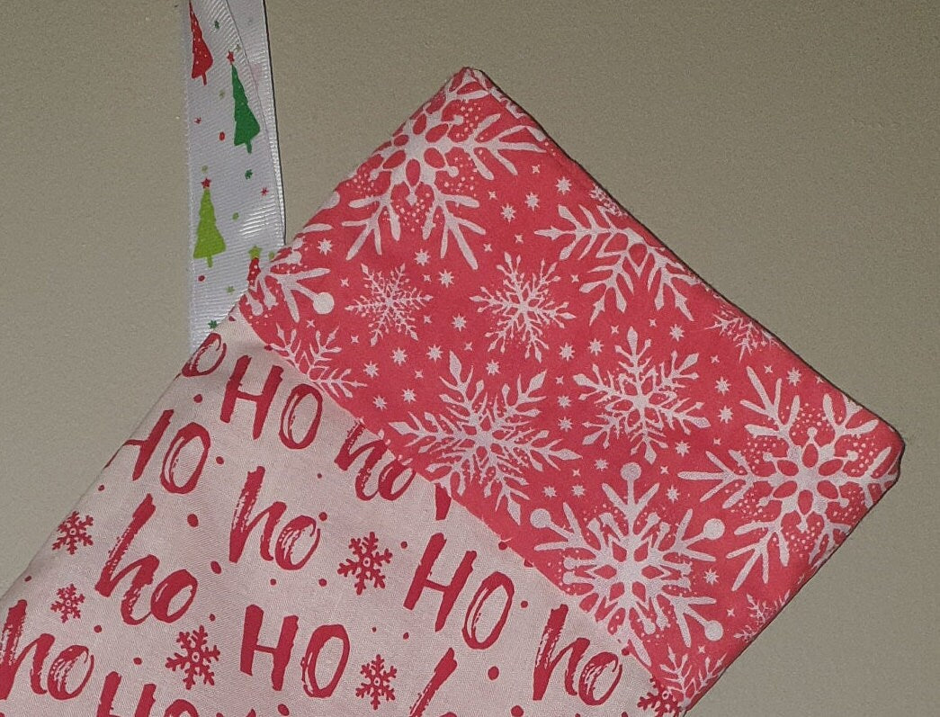 Fabric Christmas Stocking, Red and White Snowflake Decor