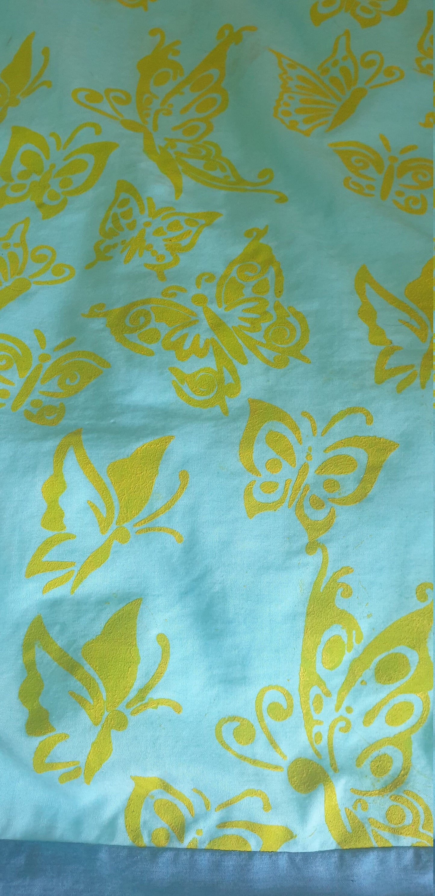 Butterfly Print Square Footstool: Hand-Printed Pouffe, Summer Decor