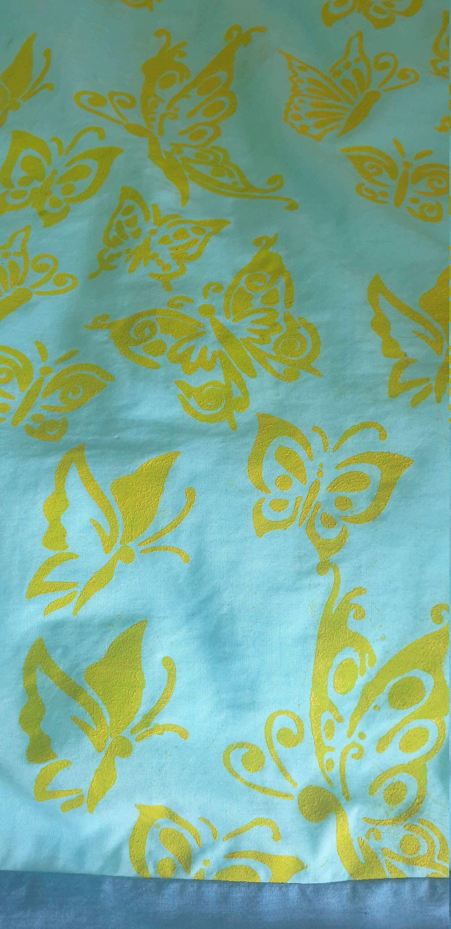Butterfly Print Square Footstool: Hand-Printed Pouffe, Summer Decor