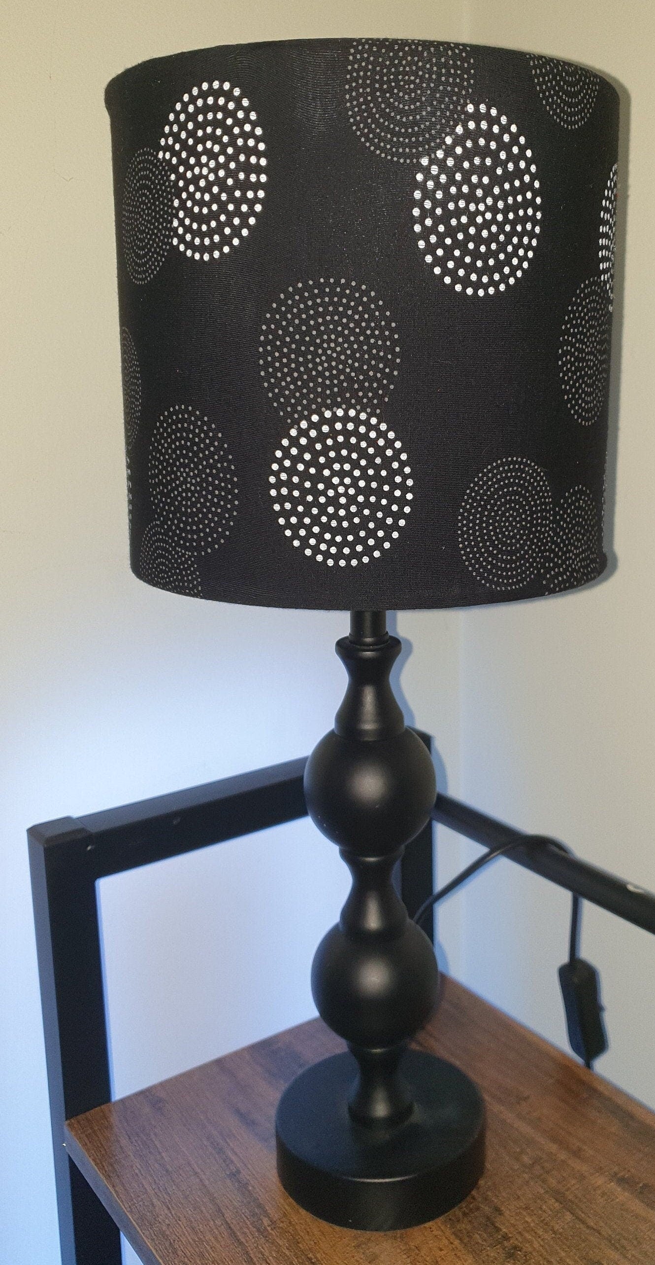 Black & White Polka Dot Drum Lampshade: Minimalist Geometric Print