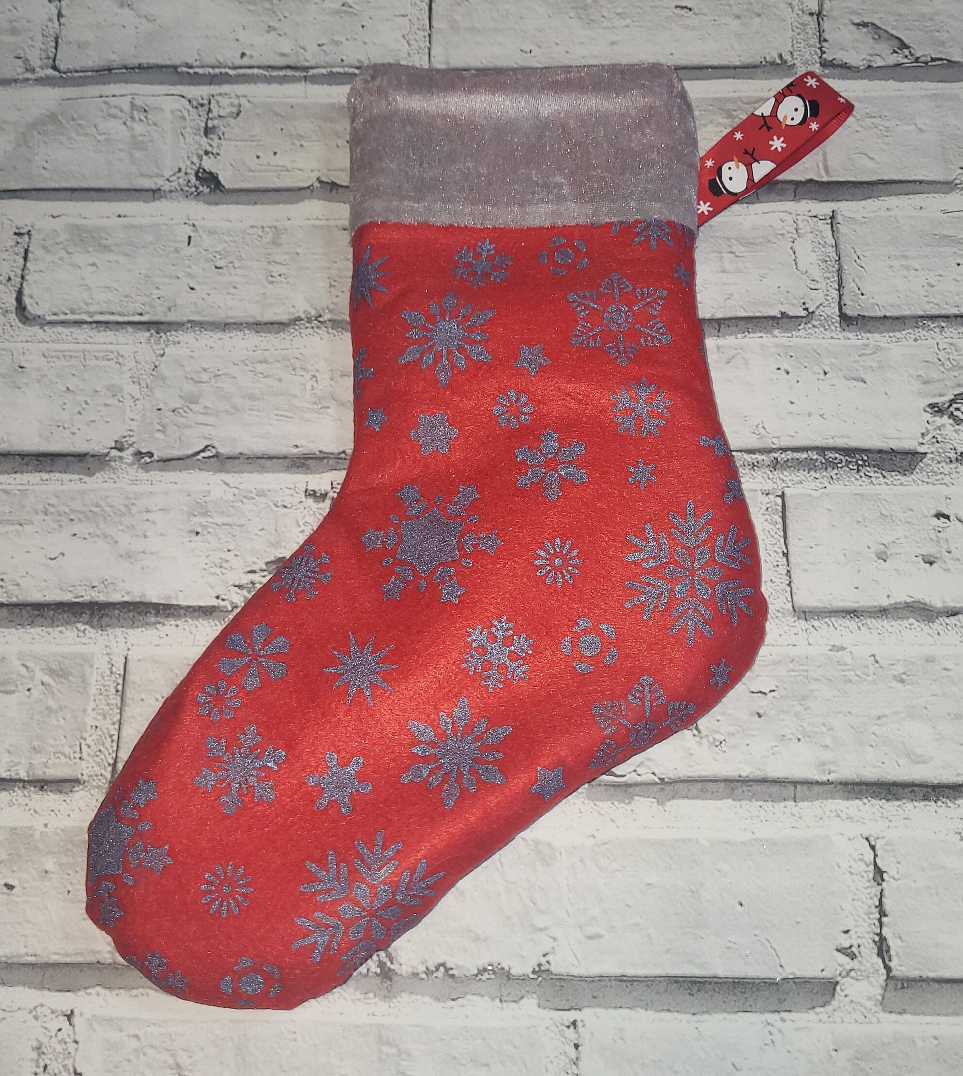 Handmade Snowflake Christmas Stocking: Red & Blue Holiday Decor