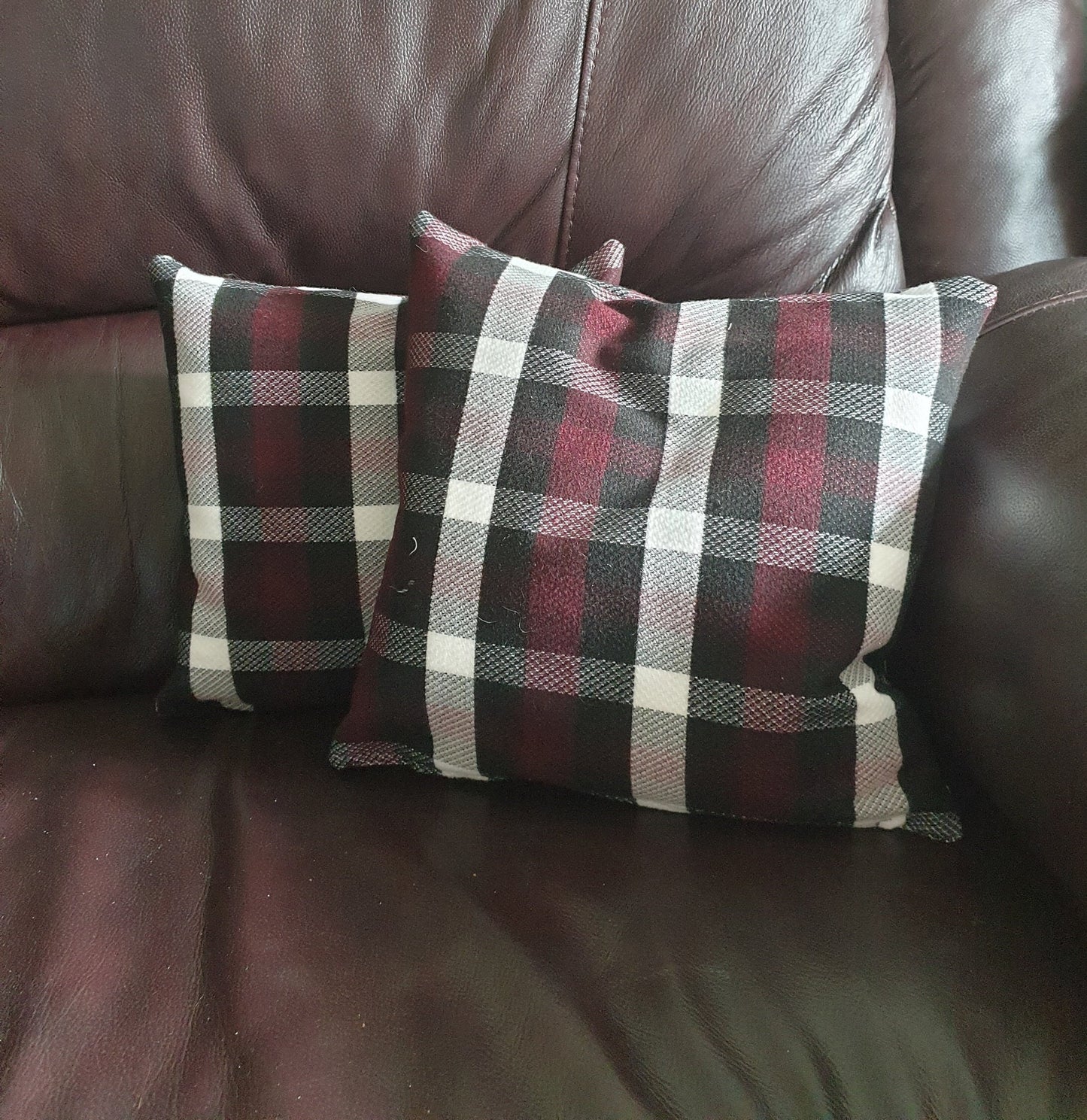 Plaid Throw Pillows: Purple & Black Tartan Cushions, Woven Cotton (Pair)