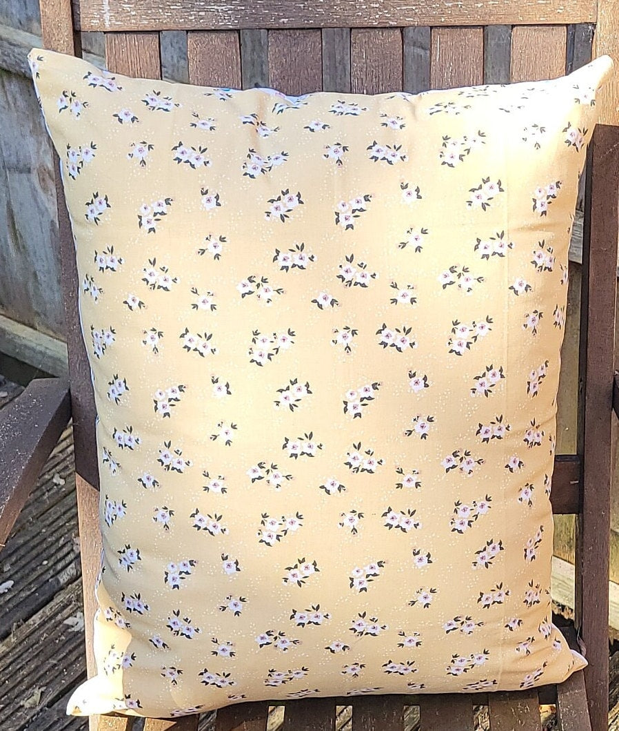 Yellow Floral Bird Print Cushion | Reversible Cottage Style Decor