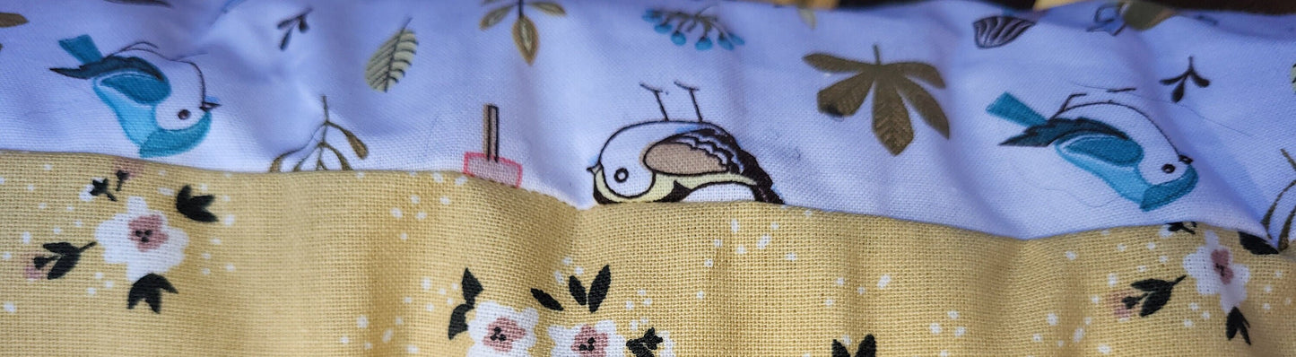 Yellow Floral Bird Print Cushion | Reversible Cottage Style Decor