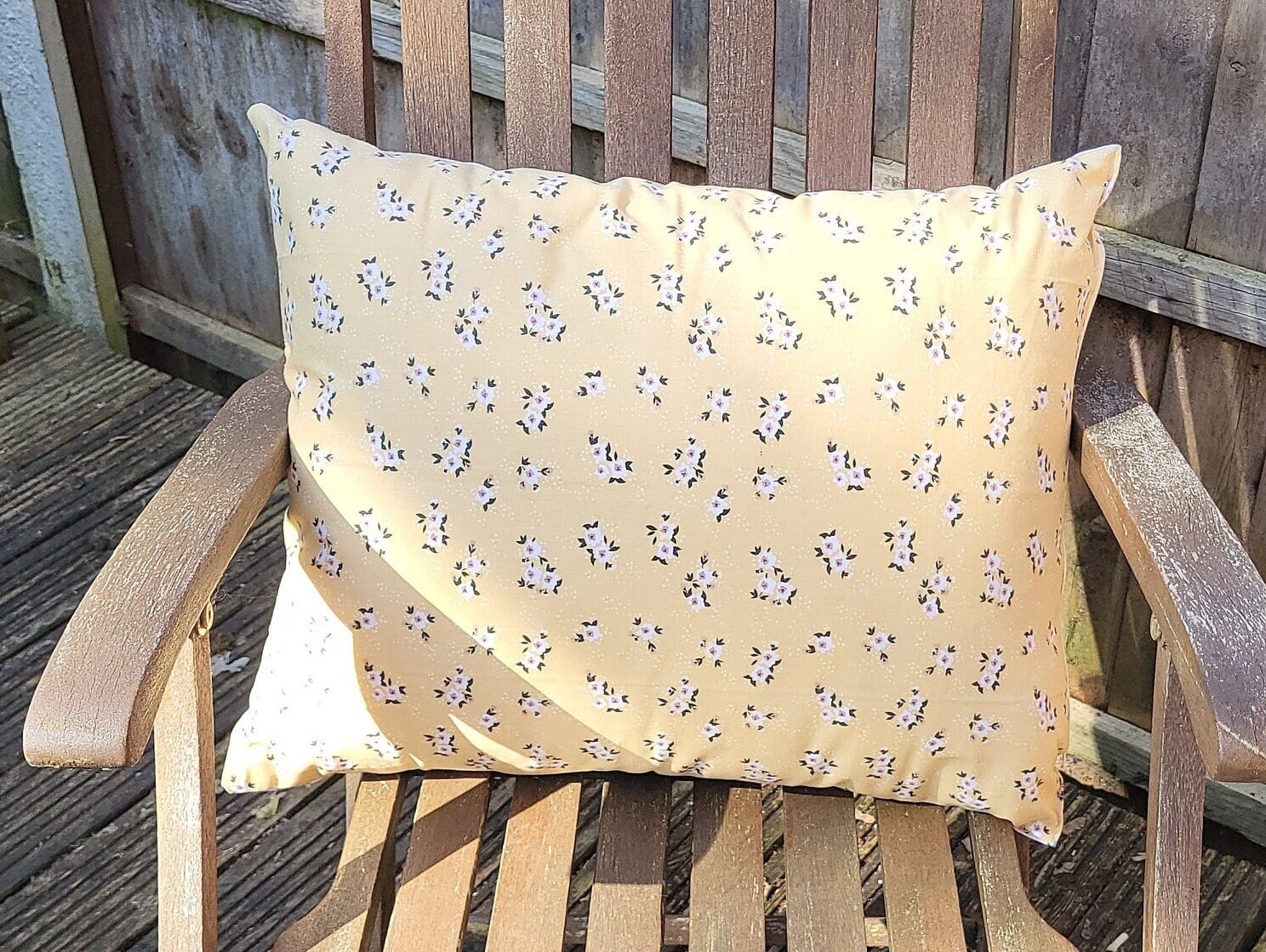 Yellow Floral Bird Print Cushion | Reversible Cottage Style Decor